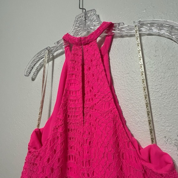 Lilly Pulitzer Hot Pink Lace Halter Top Mini Tent Dress Womens Size XS - Picture 8 of 9